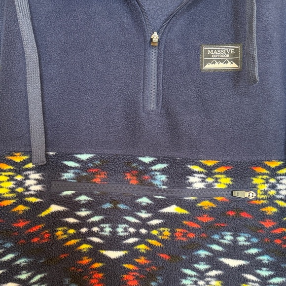 Massive Outdoor Quarter-Zip Fleece Hoodie Size M Vibrant Multicolor Pullover - Picture 5 of 14